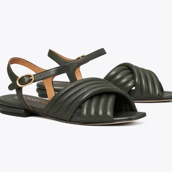 Tory Burch Kira Quilted Ankle Strap Sandal - Datk Seaweed - Picture 1 of 2